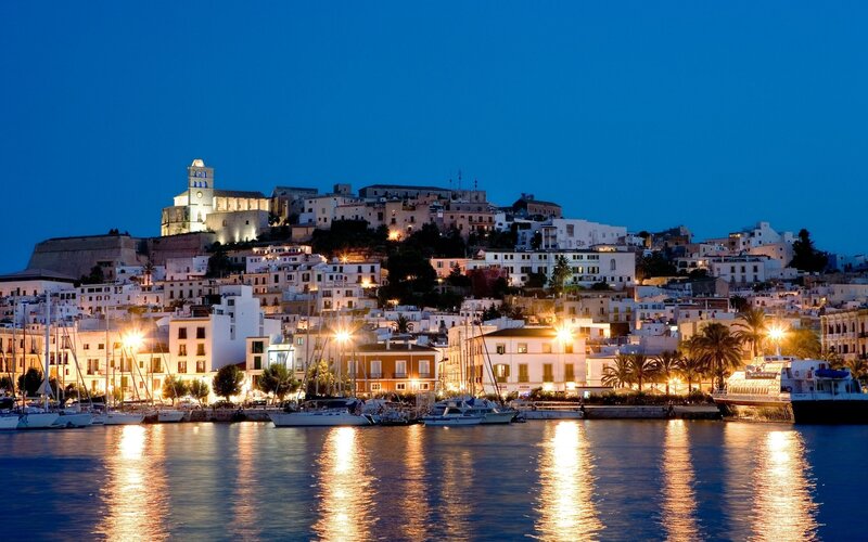 Evening view of a coastal town