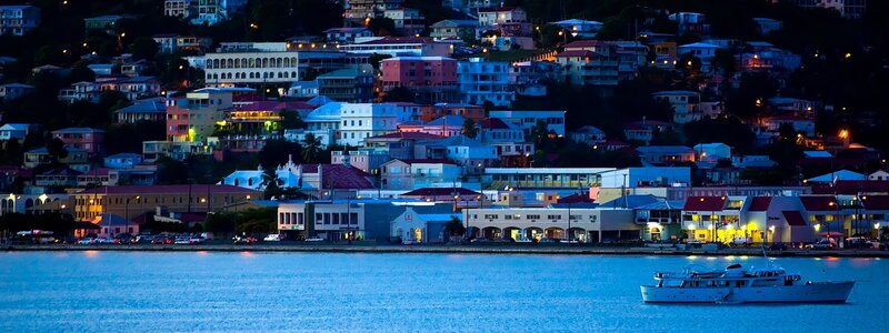 evening view of a coastal town