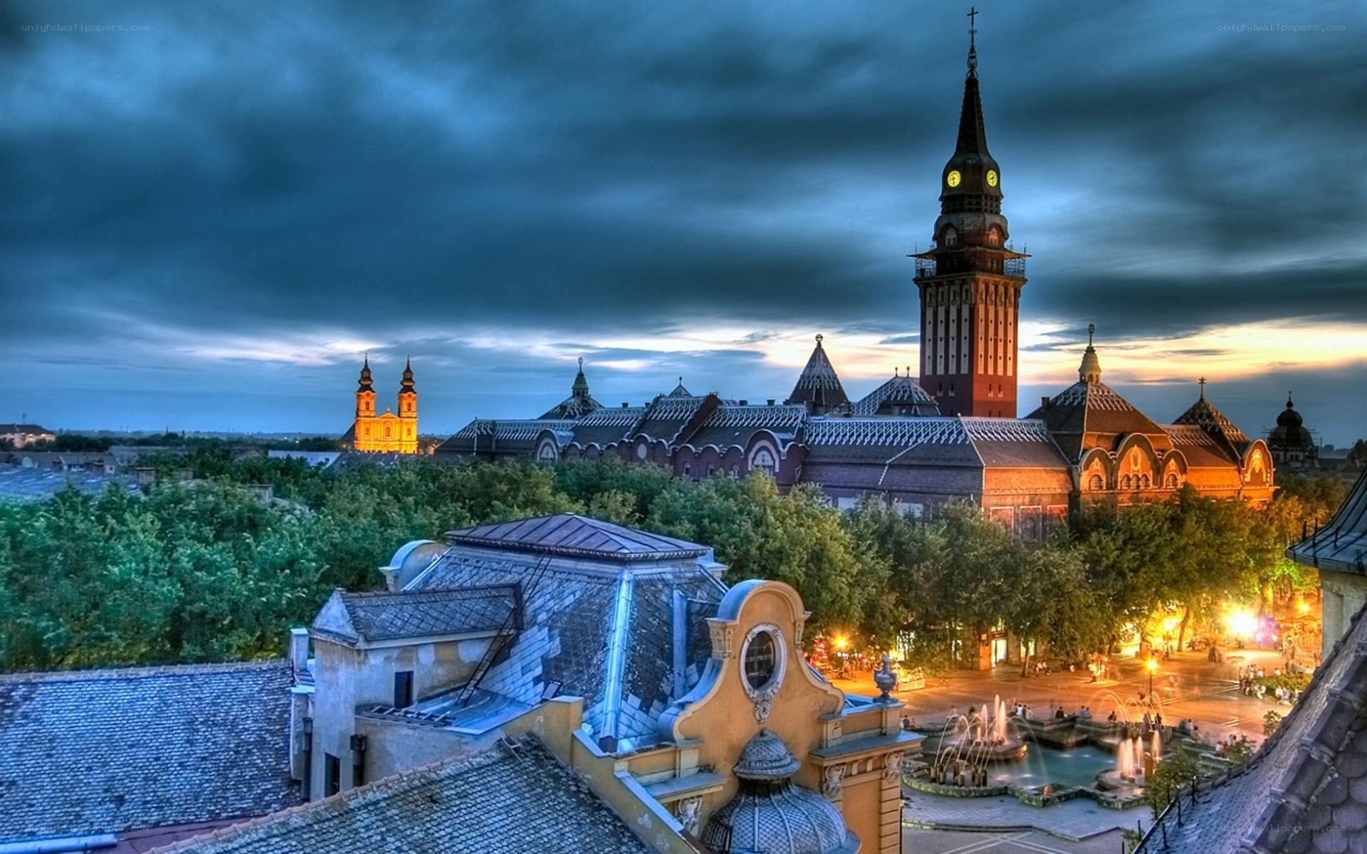 Evening view of a historic city