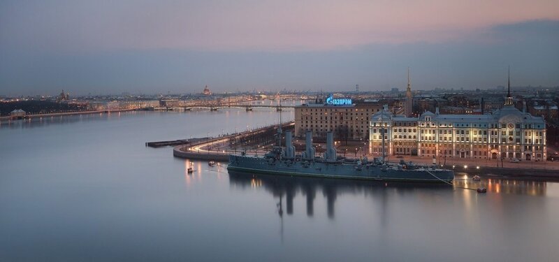 Evening view of a historic ship in St. Petersburg