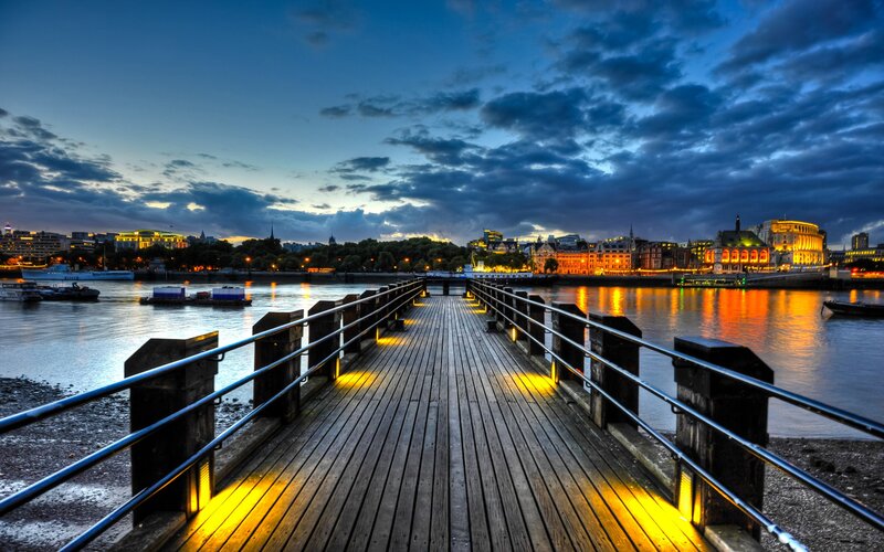 Evening view of a London pier