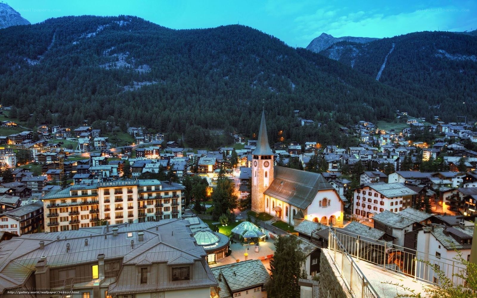 Evening view of a mountain village