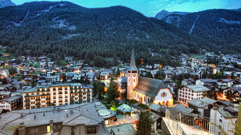 Evening view of a mountain village