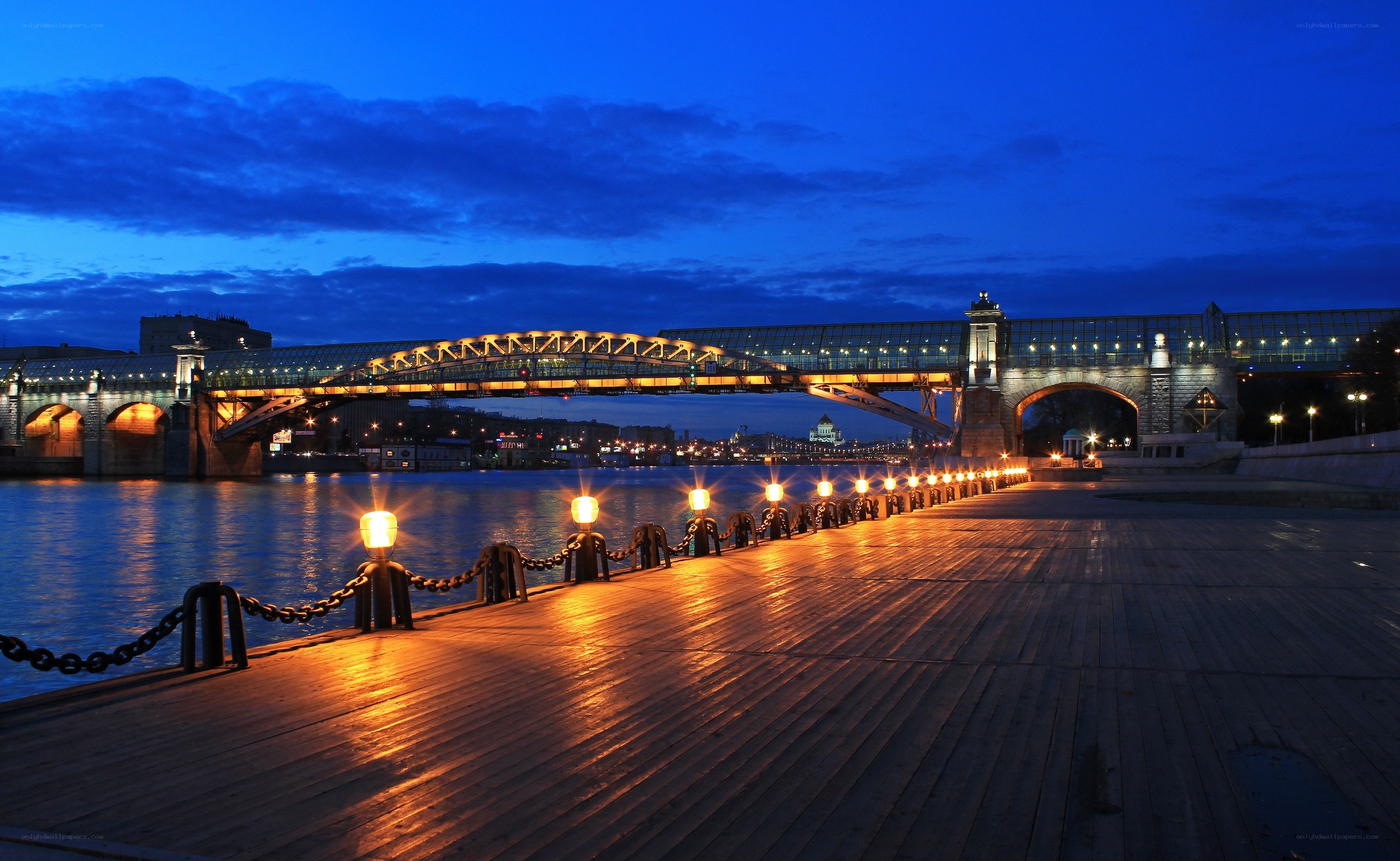 Evening view of a river bridge