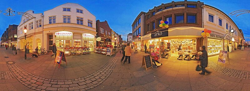 Evening view of a shopping street