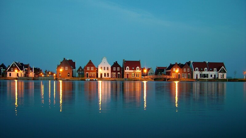 Evening view of canal houses