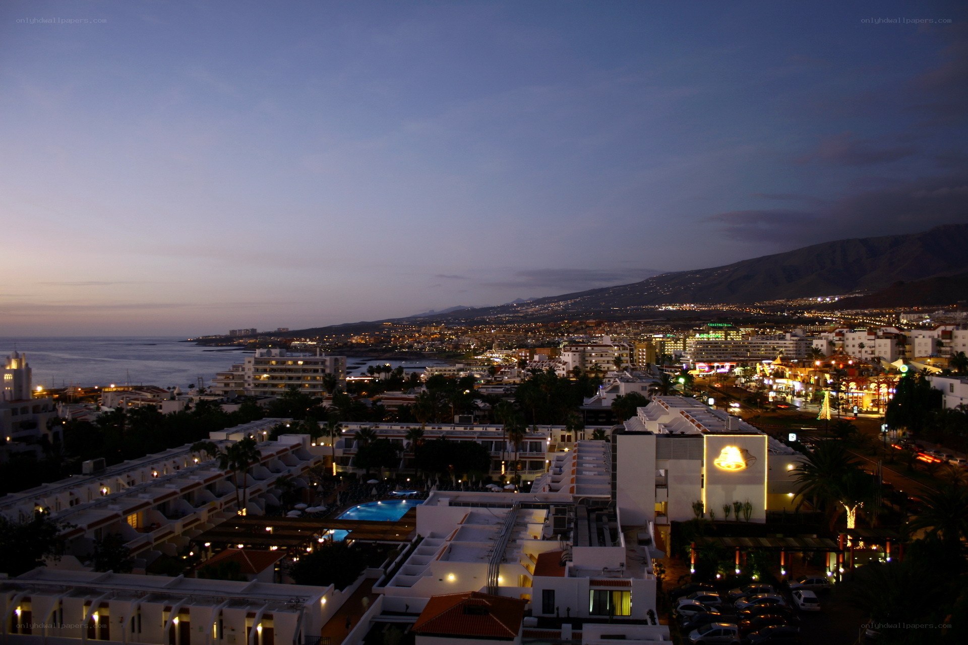 evening view of coastal city