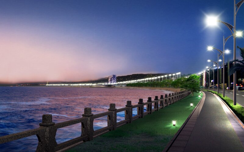Evening view of coastal promenade