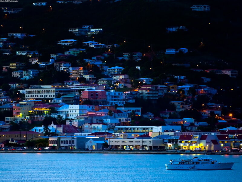 evening view of coastal town