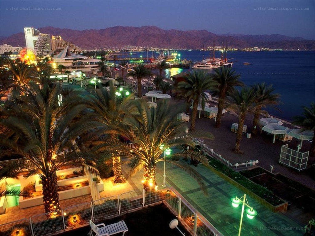 Evening view of Eilat harbor
