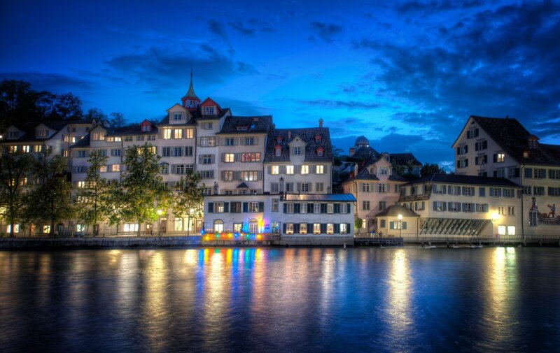 Evening view of historic buildings