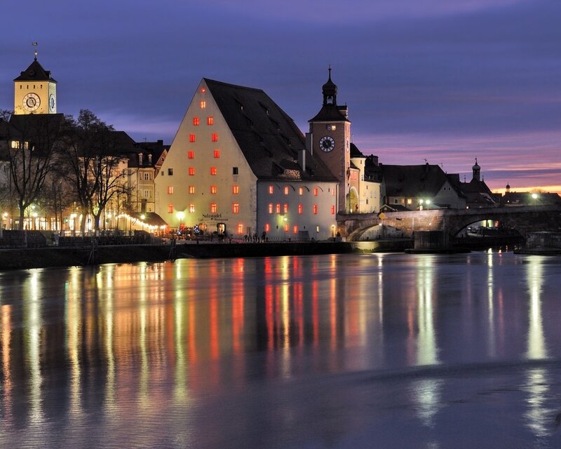 Evening view of historic buildings
