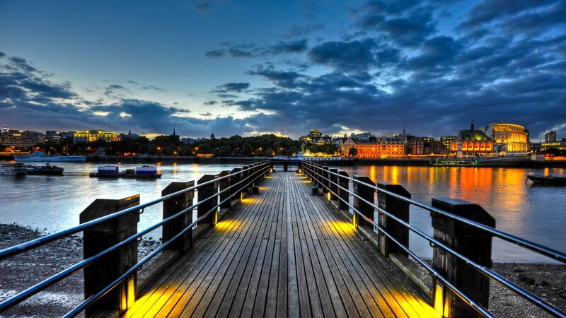 Evening view of London waterfront
