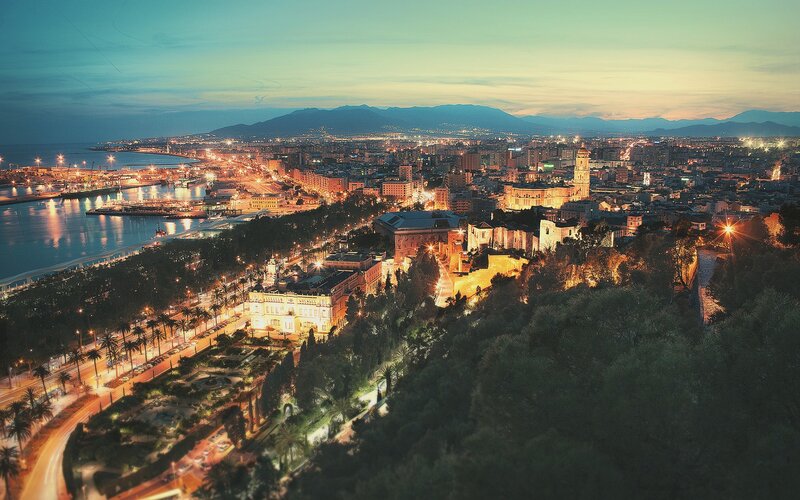 Evening view of Malaga city
