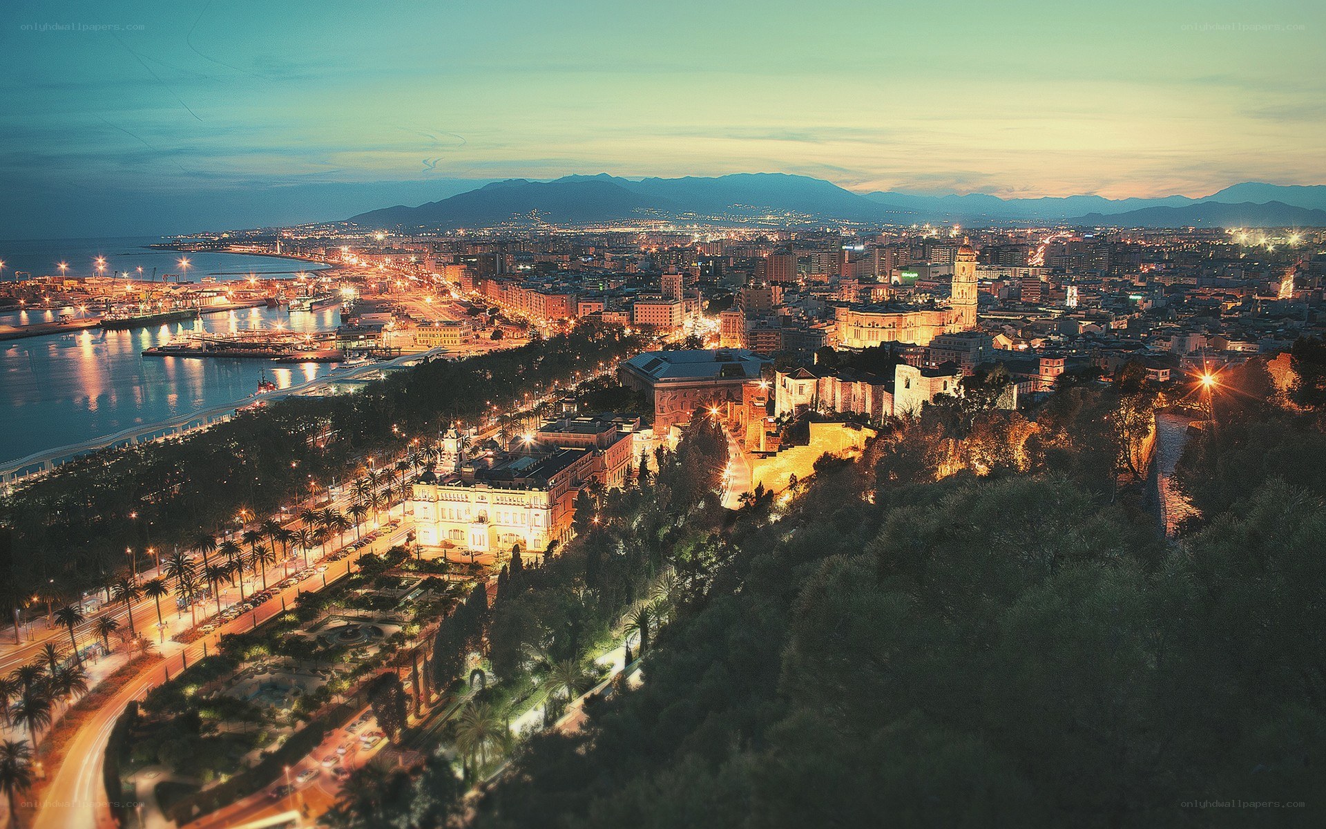 Evening view of Malaga city