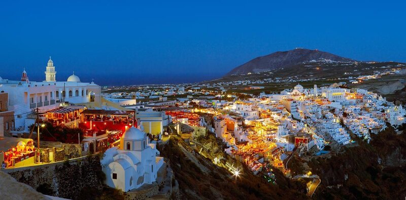 Evening view of Oia village