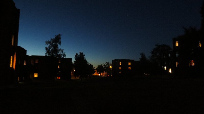 Evening view of residential buildings