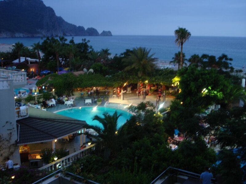 Evening view of resort by the sea