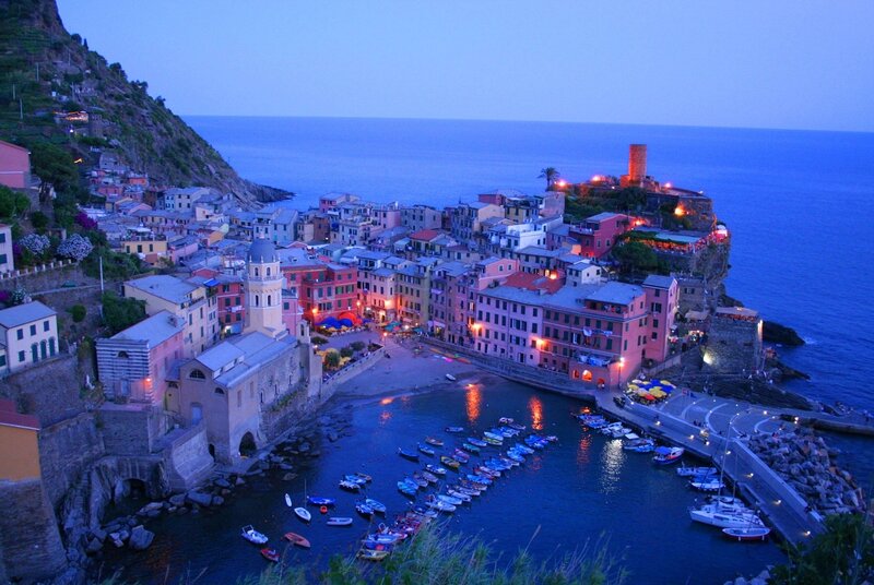 Evening view of Vernazza harbor