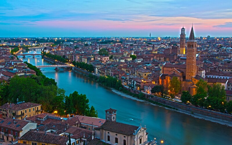 Evening view of Verona city