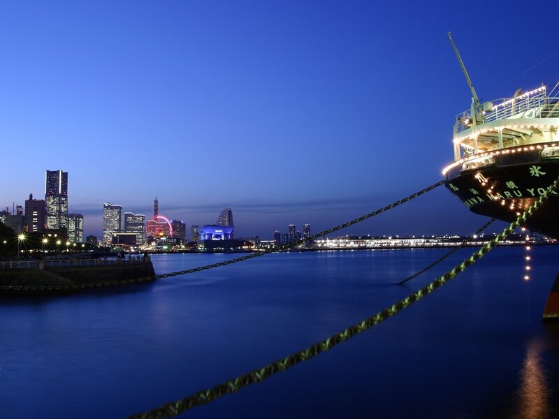 Evening view of Yokohama harbor