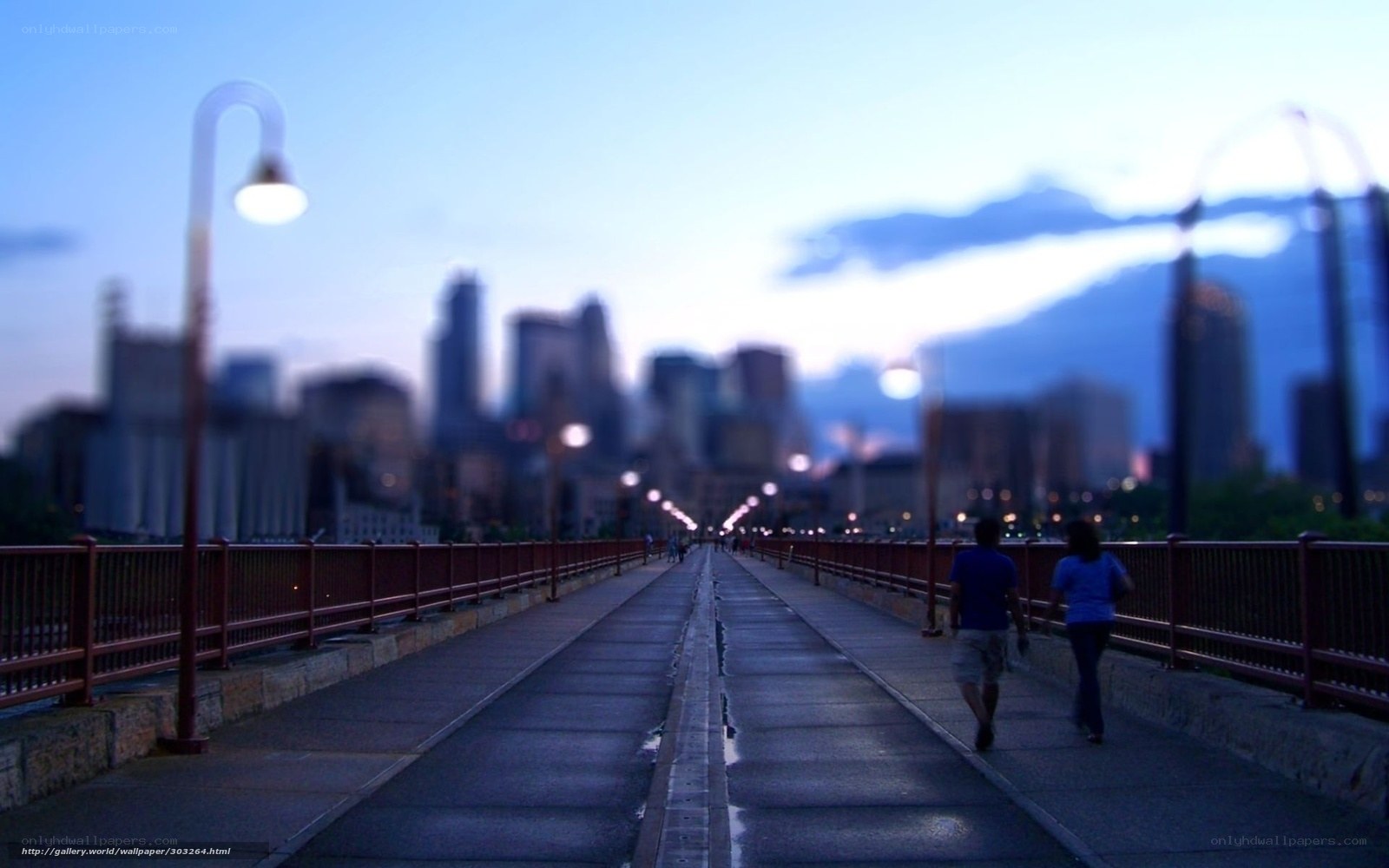 Evening walk on a city bridge