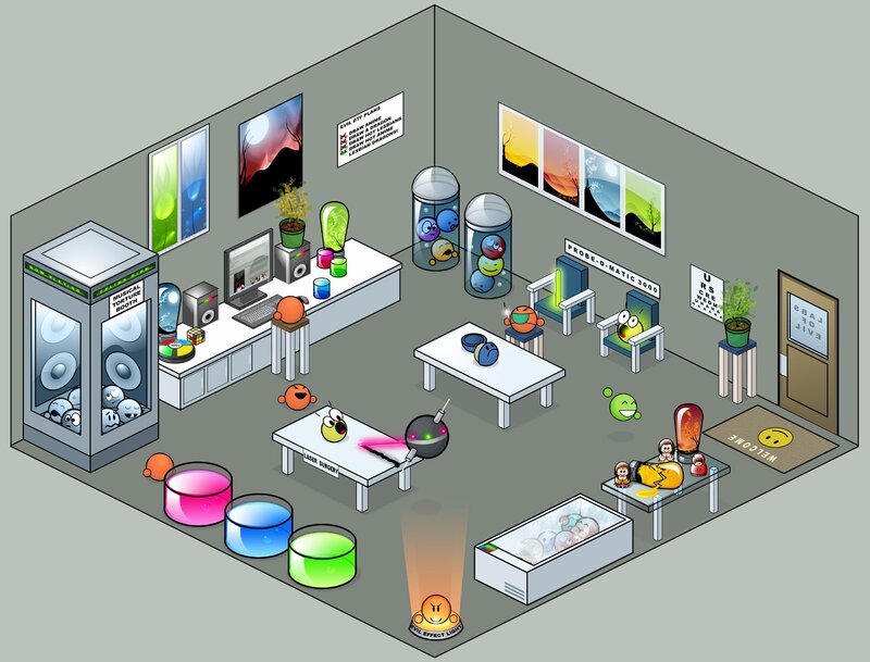 Evil Lab with Cartoon Creatures — Gray