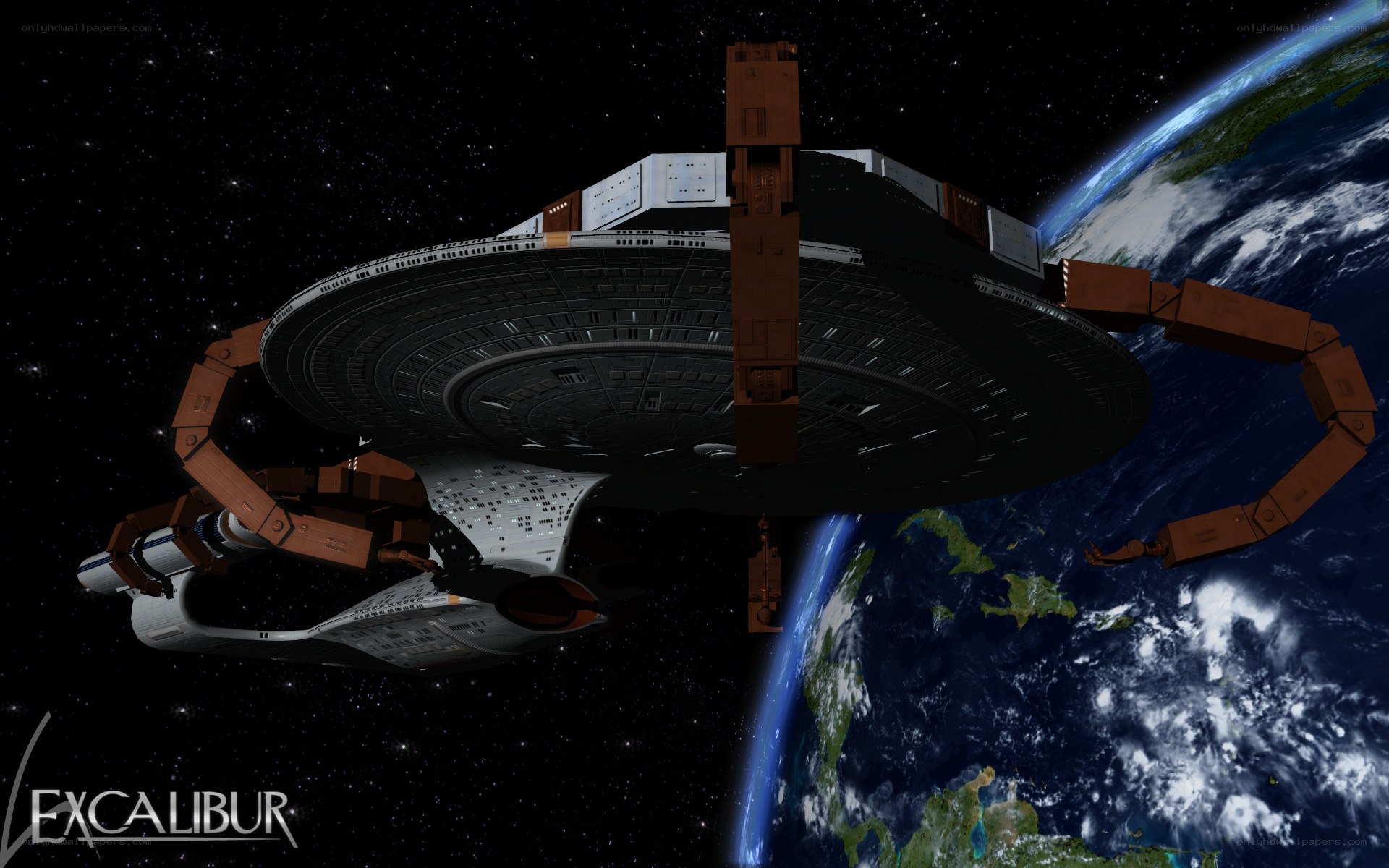 Excalibur starship in orbit