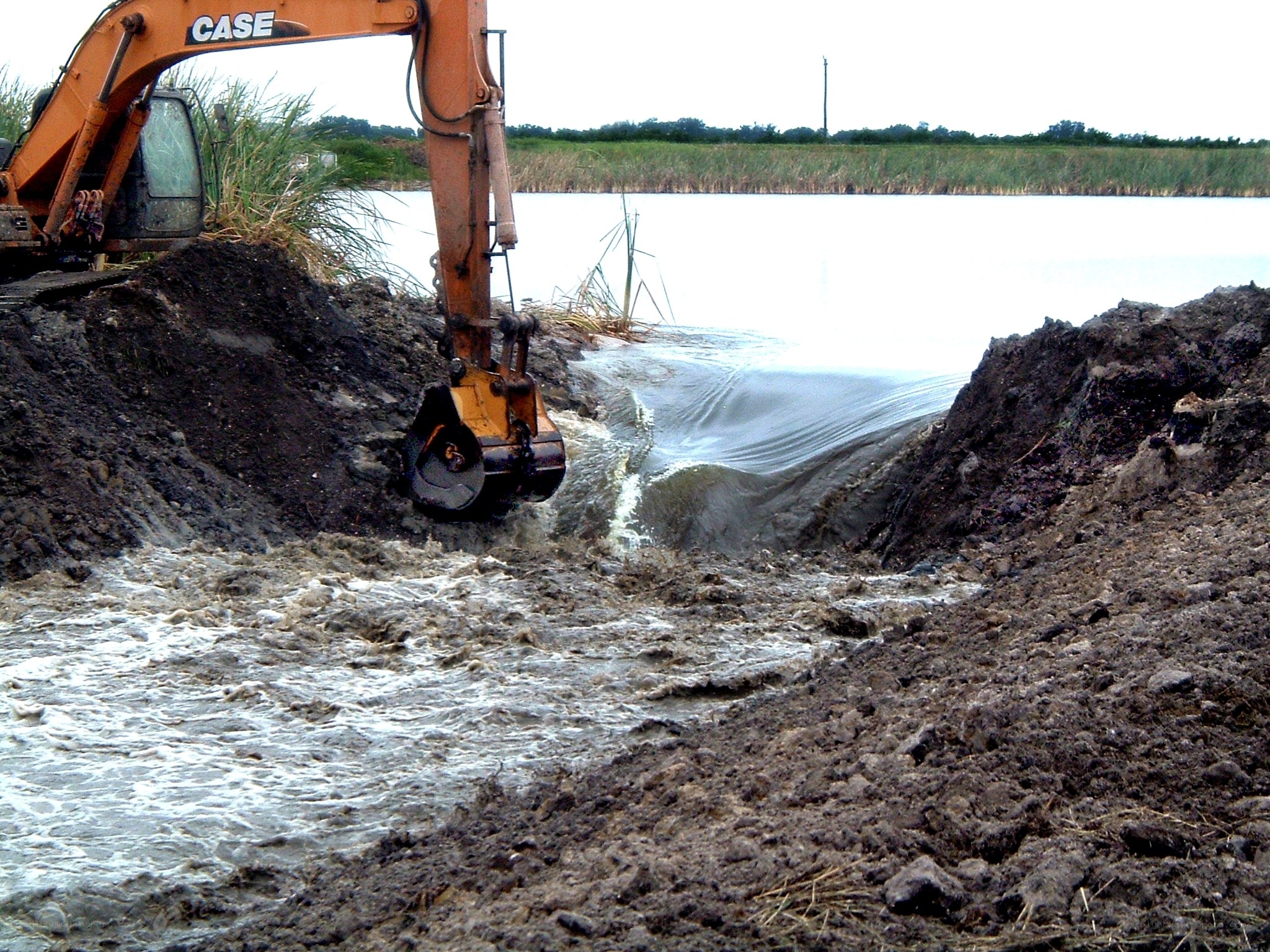 Excavator at a waterway