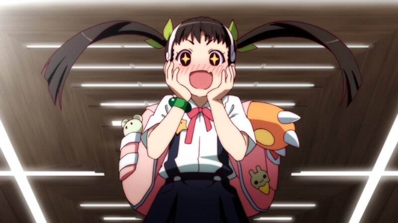 excited anime girl with backpack