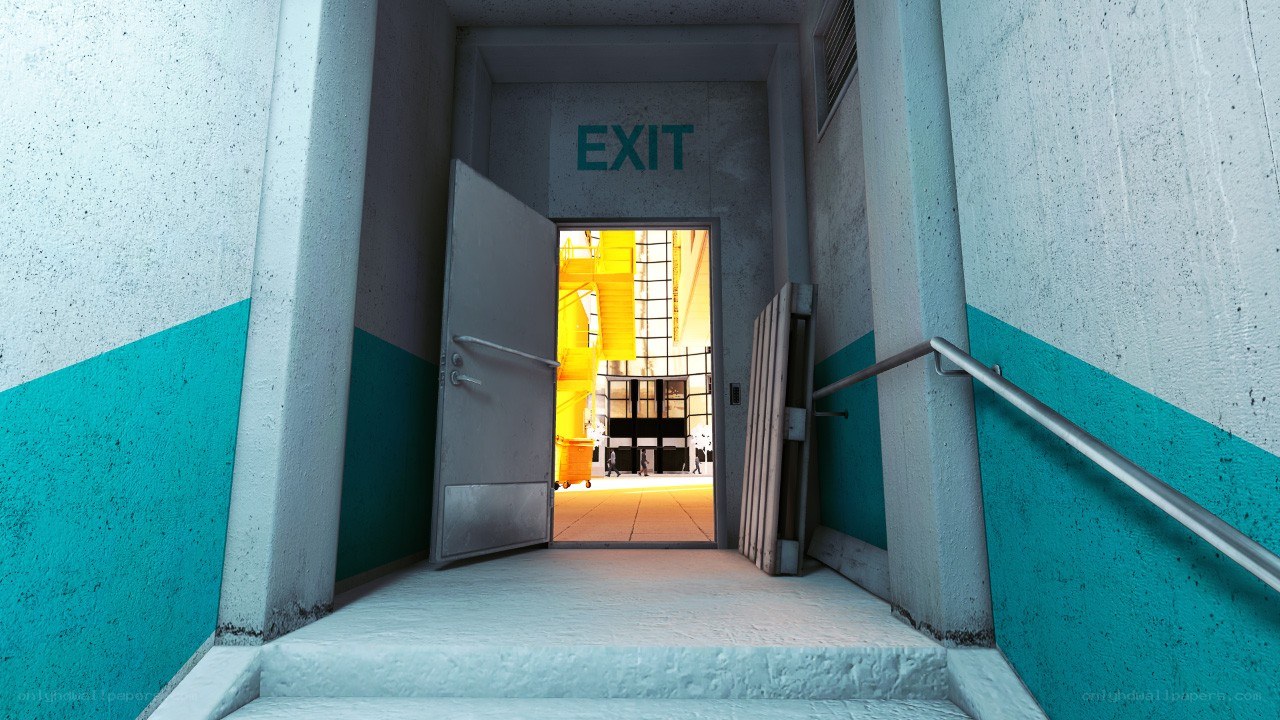 Exit door leading to bright interior