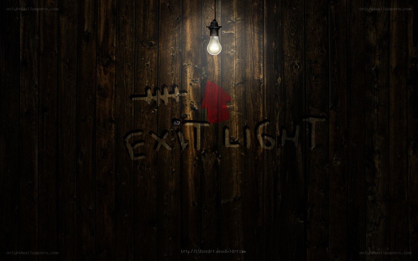 Exit Light on a wooden wall