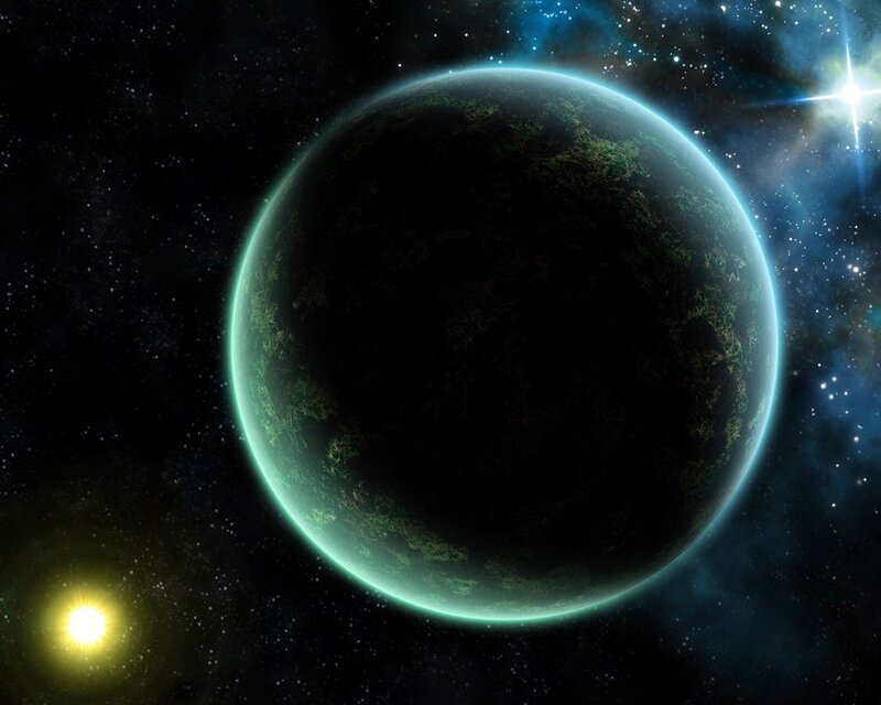 Exoplanet in Space — Black, Dramatic, Digital Art, Stars, Sun