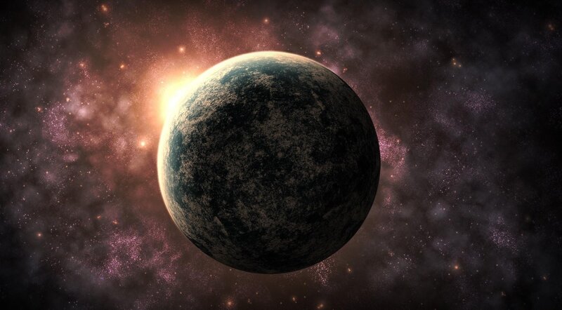 Exoplanet in Space — Black, Dramatic, Digital Art, Stars