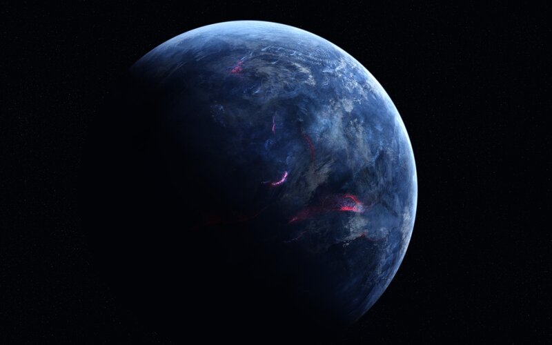 Exoplanet in Space — Blue, Dramatic, Digital Art, Stars