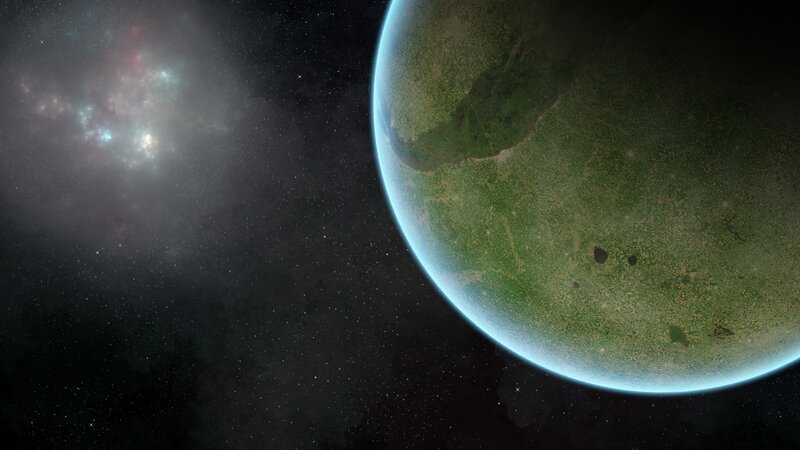 Exoplanet in Space — Green, Serene, Digital Art