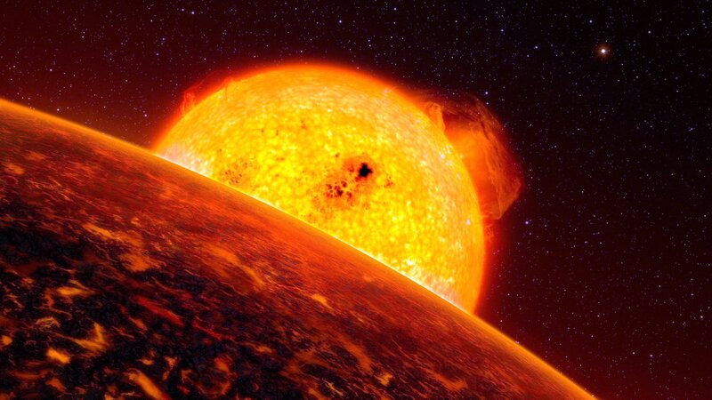 Exoplanet Orbiting Star — Orange, Dramatic, Digital Art, Planet, Space