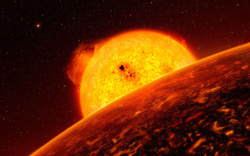 Exoplanet Orbiting Star — Orange, Dramatic, Digital Art, Planet