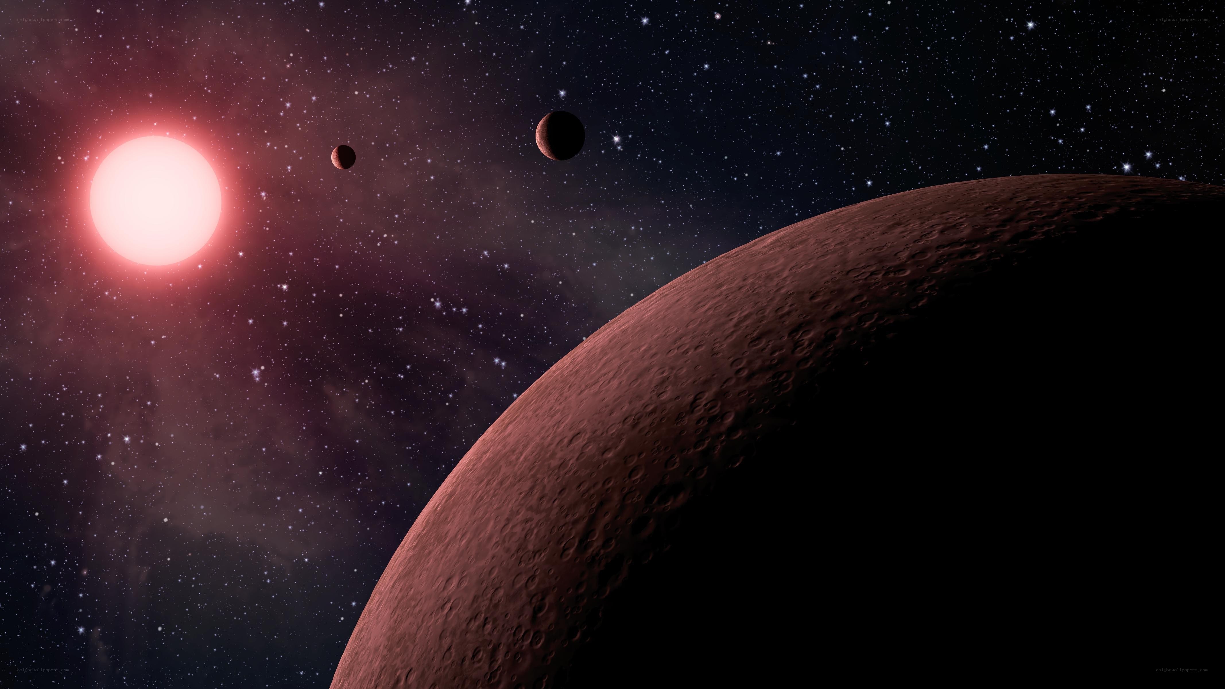 Exoplanet system with red star
