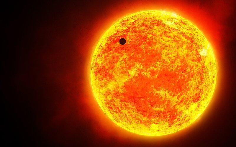 Exoplanet Transiting Star — Yellow, Dramatic, Digital Art, Planet, Orange