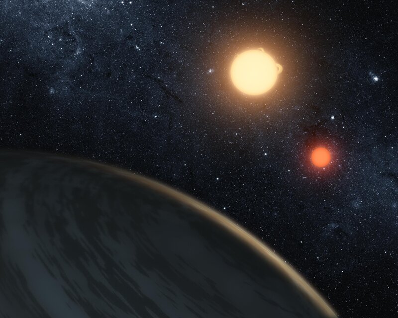 Exoplanet with Binary Stars — Black, Dramatic, Night, Digital Art