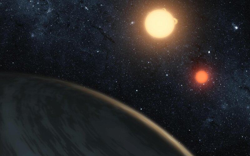 Exoplanet with Binary Stars — Black, Dramatic