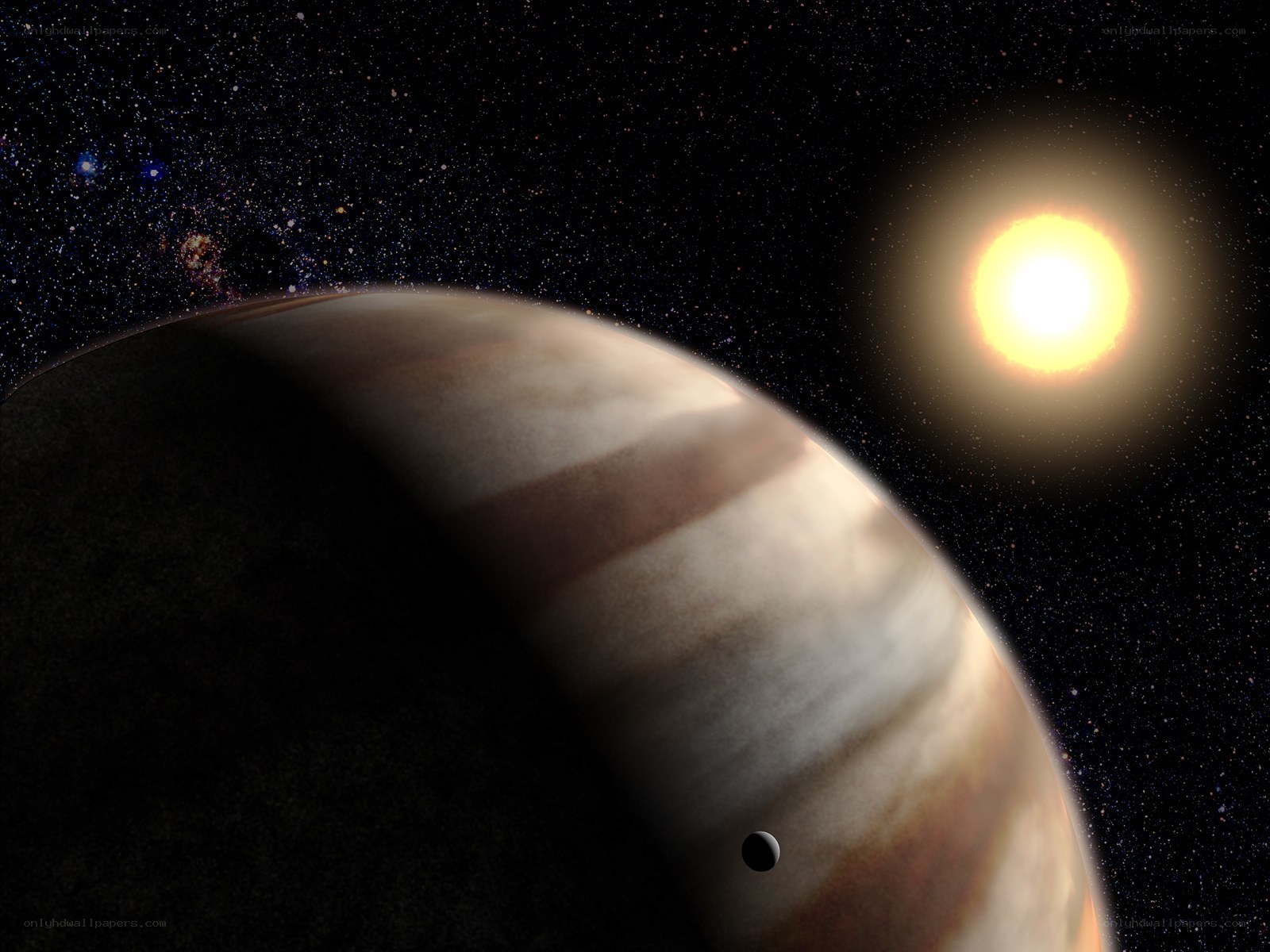 Exoplanet with moon and star