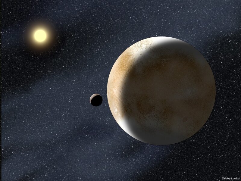 Exoplanet with moon and star