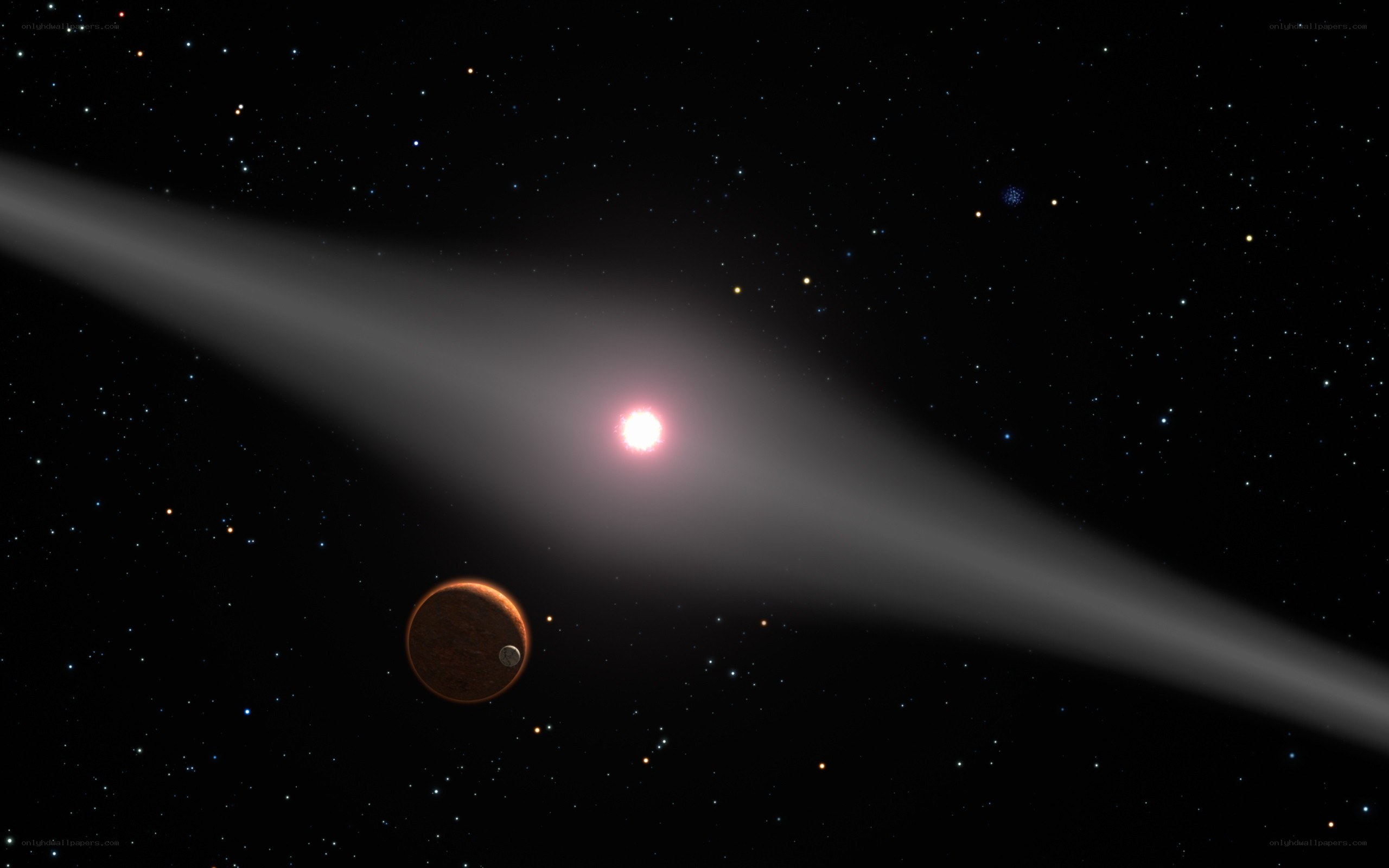 Exoplanet with moon and star