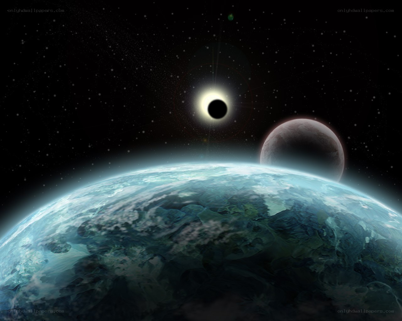 Exoplanet with moon and star