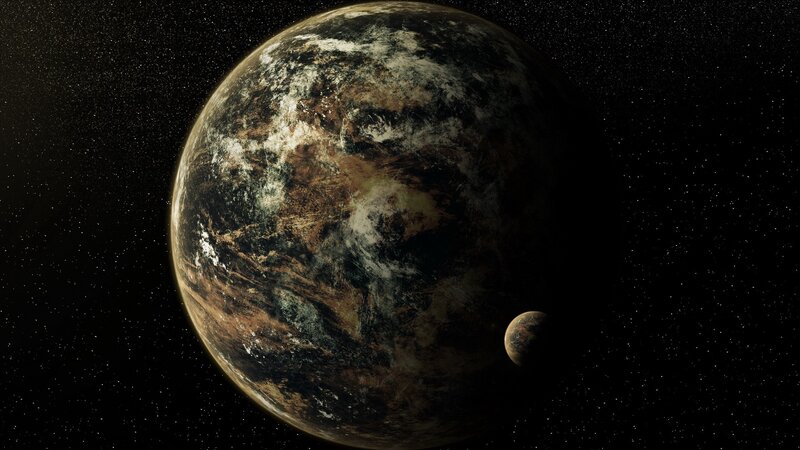 Exoplanet with Moon — Black, Dramatic, 3d Render