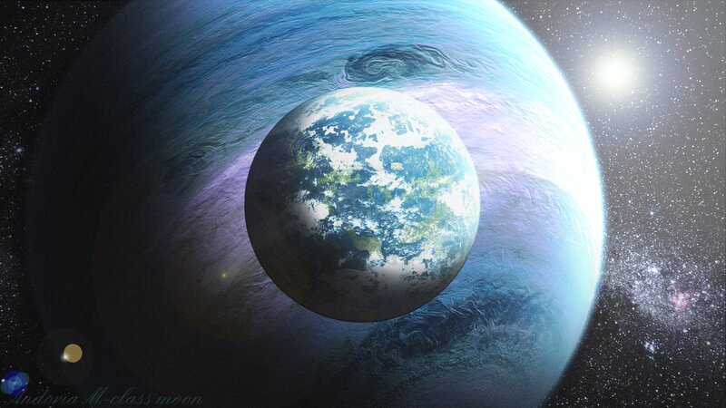 Exoplanet with Moon — Blue, Cosmic