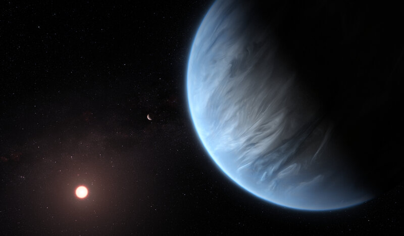 Exoplanet with Moon — Blue, Dramatic, Night, Digital Art, Star