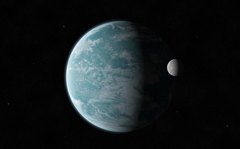 Exoplanet with Moon — Blue, Serene